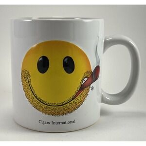 Cigars International Smiley Mug Novelty Large White Yellow Ceramic Humor Face